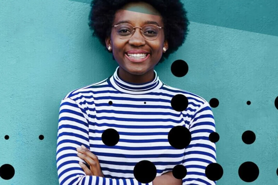 Banner image of woman in striped top in front of a blue background. Overlayed with Make UK branding