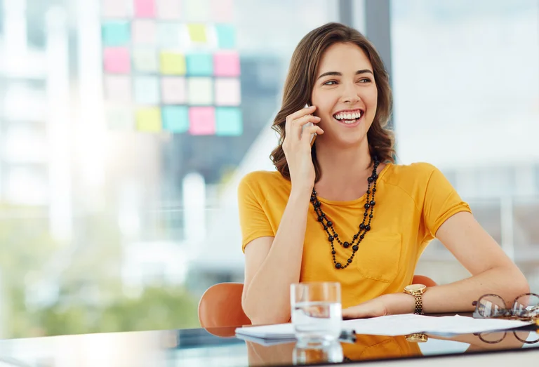 services decorative banner: woman on phone